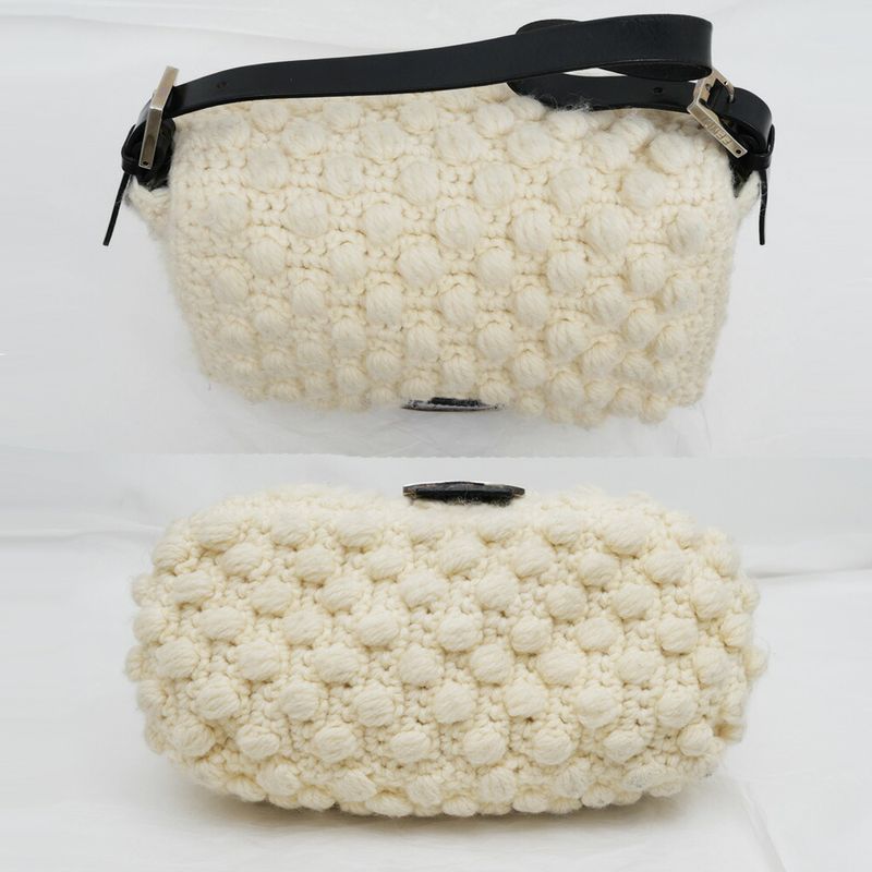 Fendi Mamma Bucket Knit White Silver Handbag