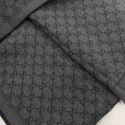 Gucci Scarf Shawl GG Pattern Fringe Bicolor Navy Gray