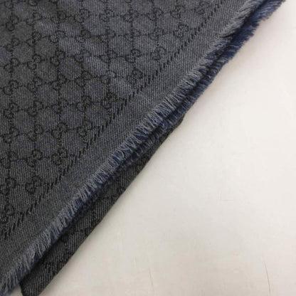 Gucci Scarf Shawl GG Pattern Fringe Bicolor Navy Gray