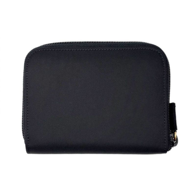 Prada Wallet Bifold Tessuto Nylon Leather Black Gold Zip Around