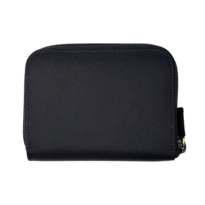 Prada Wallet Bifold Tessuto Nylon Leather Black Gold Zip Around