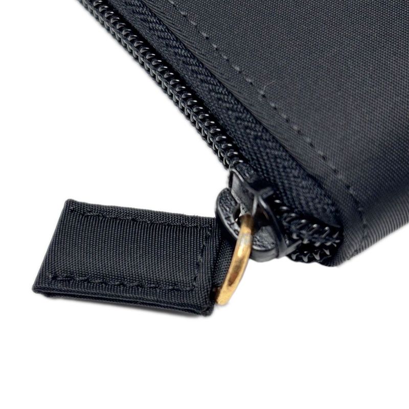 Prada Wallet Bifold Tessuto Nylon Leather Black Gold Zip Around