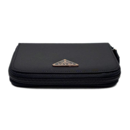 Prada Wallet Bifold Tessuto Nylon Leather Black Gold Zip Around