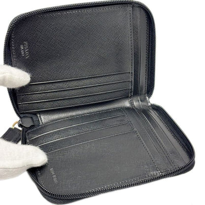 Prada Wallet Bifold Tessuto Nylon Leather Black Gold Zip Around