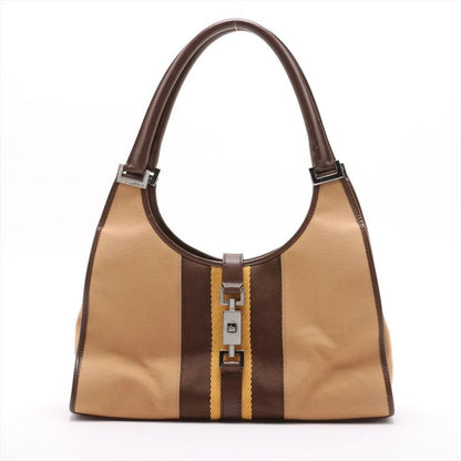 Gucci Jackie Leather Canvas Handbag Tote Brown
