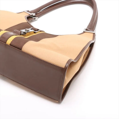 Gucci Jackie Leather Canvas Handbag Tote Brown