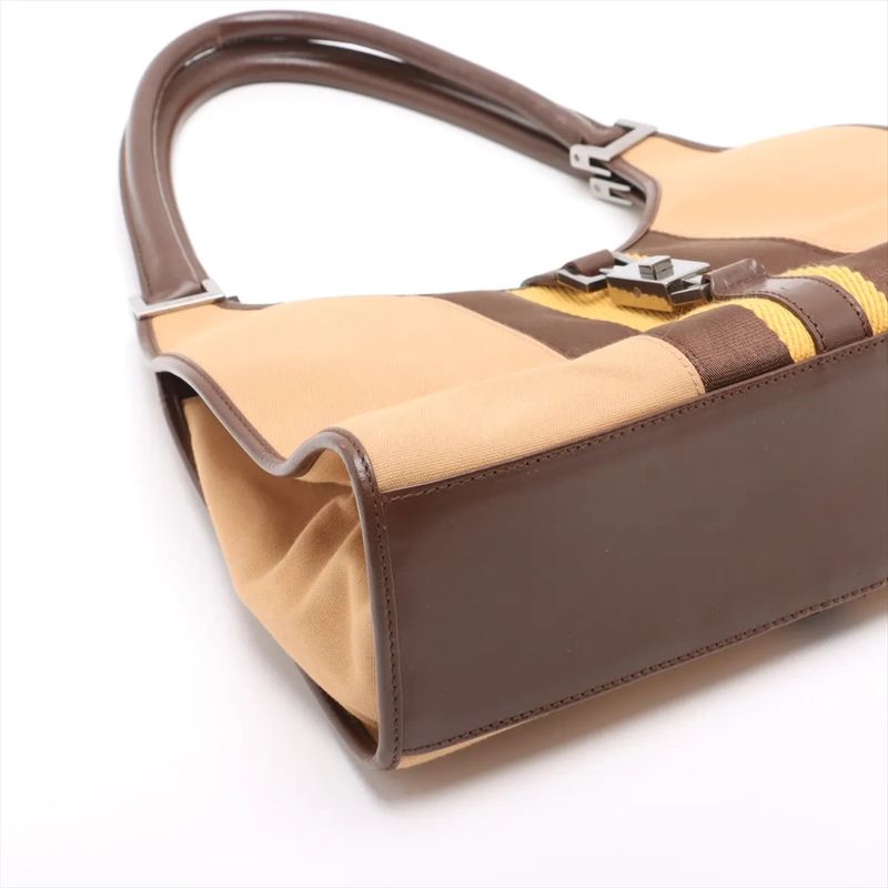 Gucci Jackie Leather Canvas Handbag Tote Brown