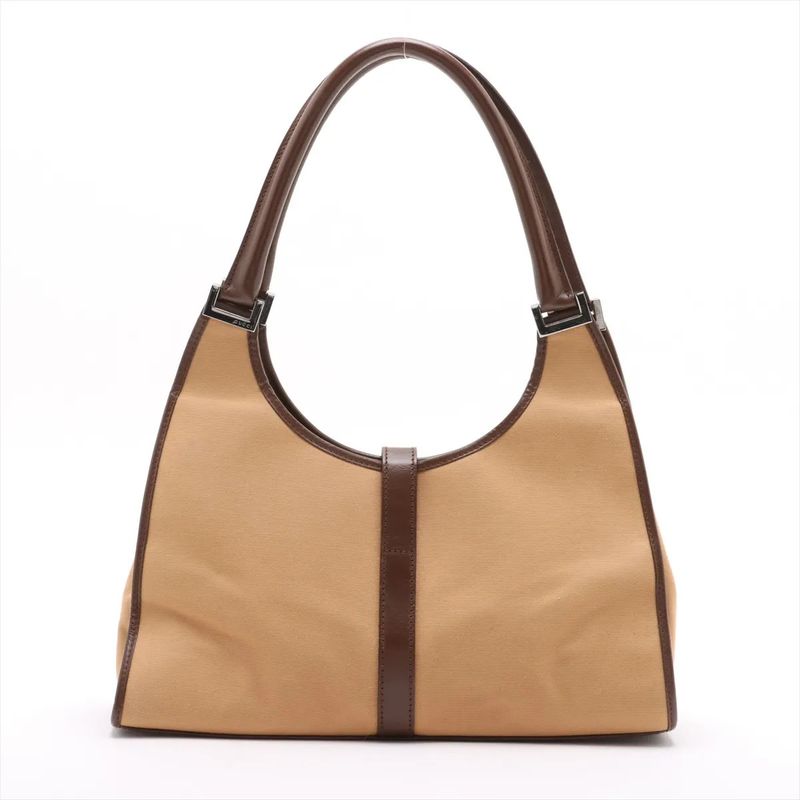 Gucci Jackie Leather Canvas Handbag Tote Brown
