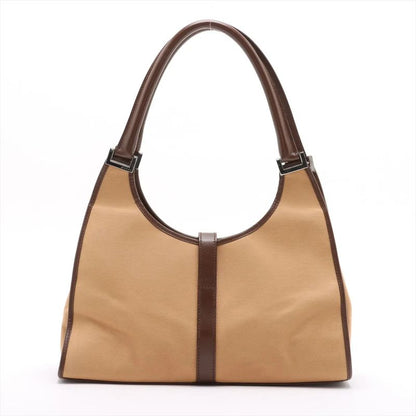 Gucci Jackie Leather Canvas Handbag Tote Brown