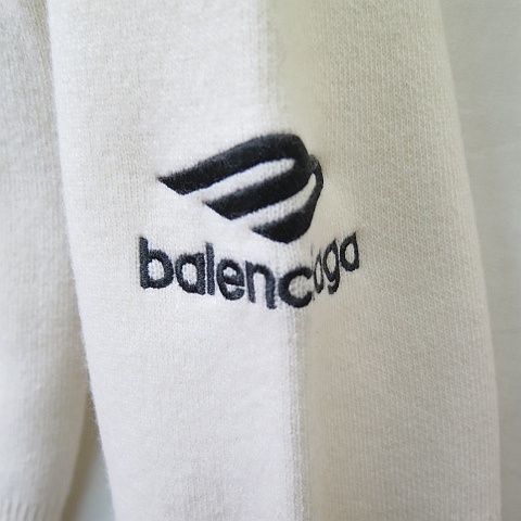 Balenciaga Sports Icon Wool Logo Embroidery Knit Sweater S Off White