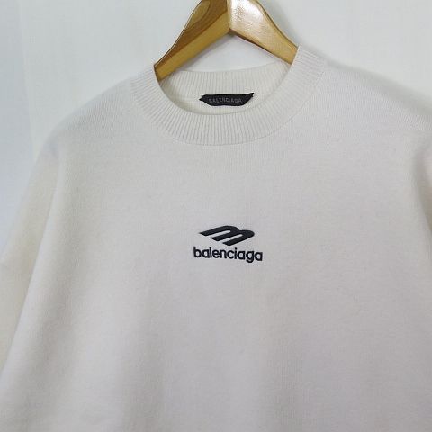 Balenciaga Sports Icon Wool Logo Embroidery Knit Sweater S Off White