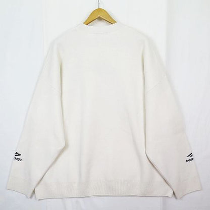 Balenciaga Sports Icon Wool Logo Embroidery Knit Sweater S Off White