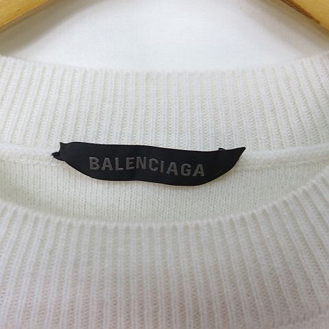 Balenciaga Sports Icon Wool Logo Embroidery Knit Sweater S Off White
