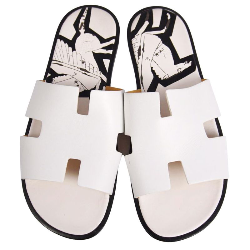 Hermes Sandals Izmir Logo Leather Shoes