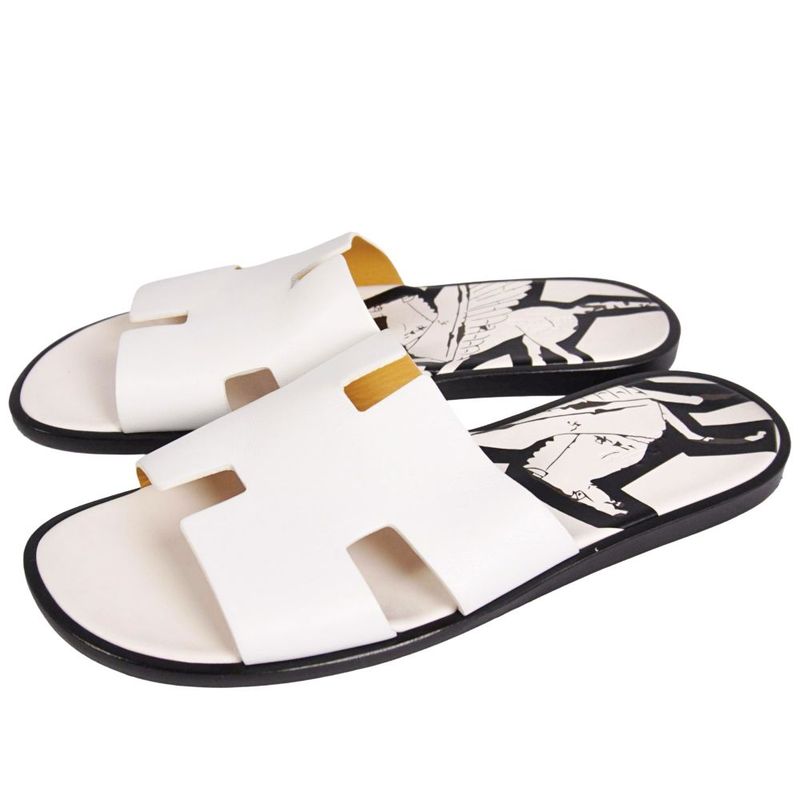 Hermes Sandals Izmir Logo Leather Shoes