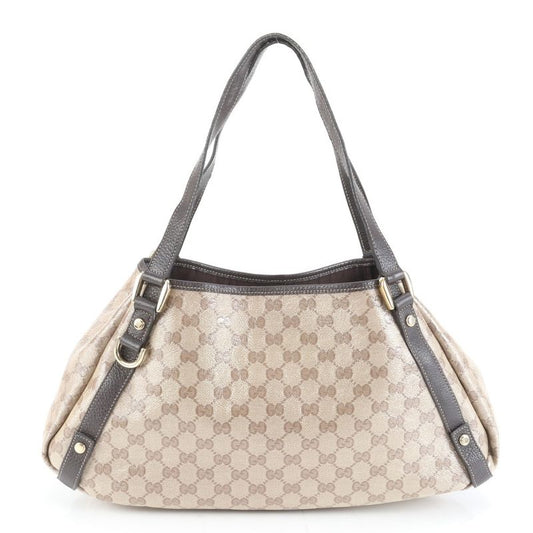 Gucci GG Crystal Leather Tote Shoulder Hand Brown Ewe