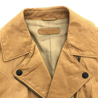 Bottega Veneta Leather Double Riders Jacket Camel Brown 42