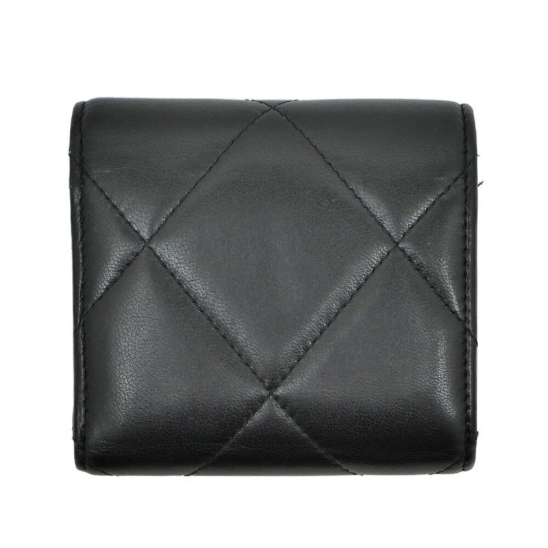 Chanel 19 Small Flap Wallet Black Lambskin Leather Trifold