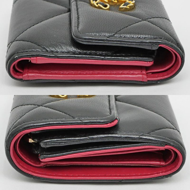 Chanel 19 Small Flap Wallet Black Lambskin Leather Trifold