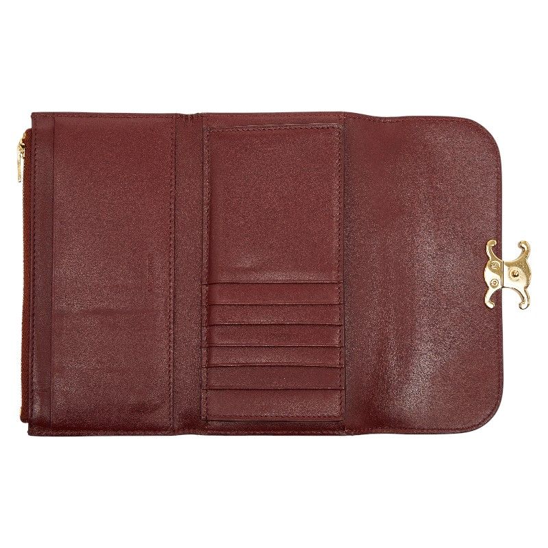 Celine Triomphe Wine Red Gold Leather