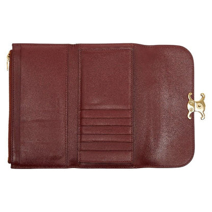 Celine Triomphe Wine Red Gold Leather