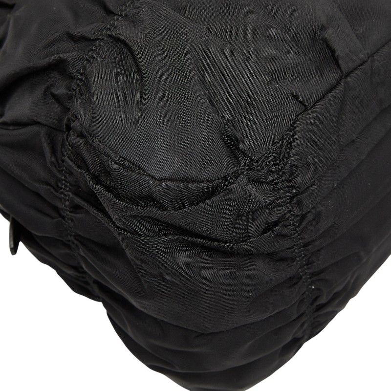 Prada Gather Logo Tote Shoulder Bag 2-Way Black Nylon Leather