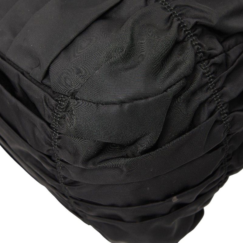 Prada Gather Logo Tote Shoulder Bag 2-Way Black Nylon Leather