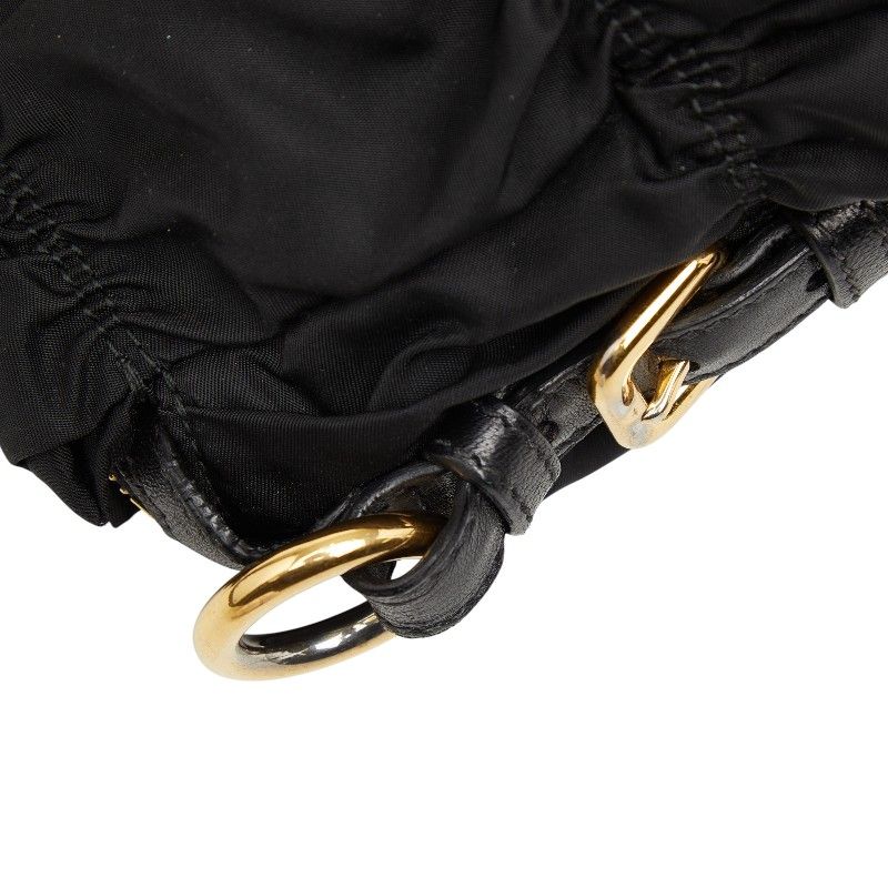 Prada Gather Logo Tote Shoulder Bag 2-Way Black Nylon Leather