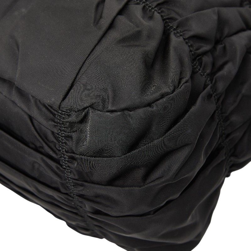 Prada Gather Logo Tote Shoulder Bag 2-Way Black Nylon Leather