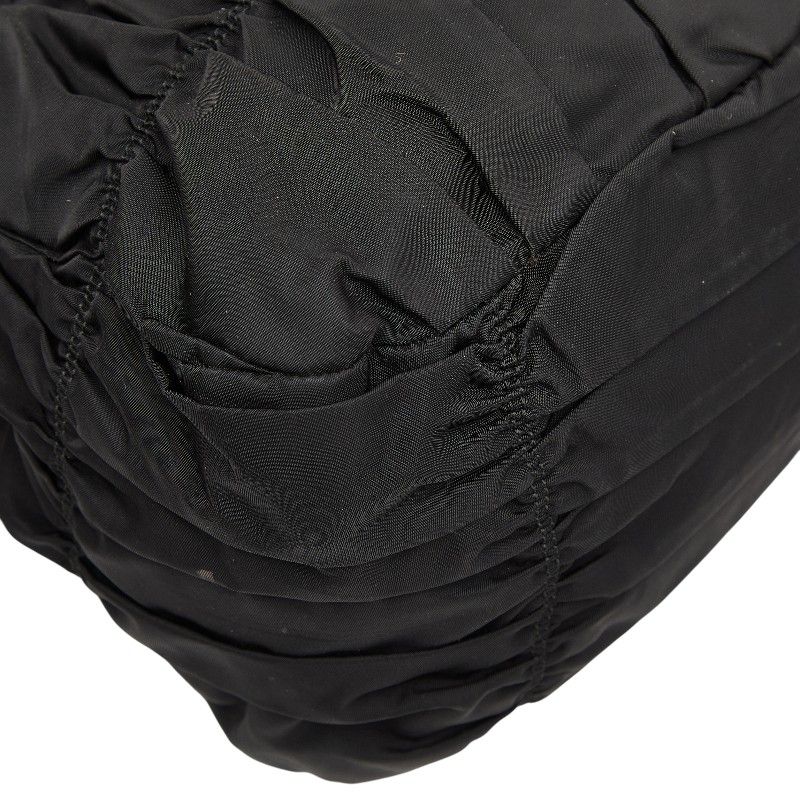 Prada Gather Logo Tote Shoulder Bag 2-Way Black Nylon Leather