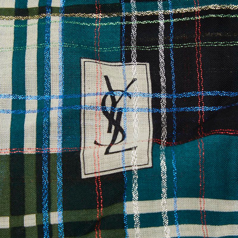 Saint Laurent Yves Large Check Shawl Multicolor Wool Silk