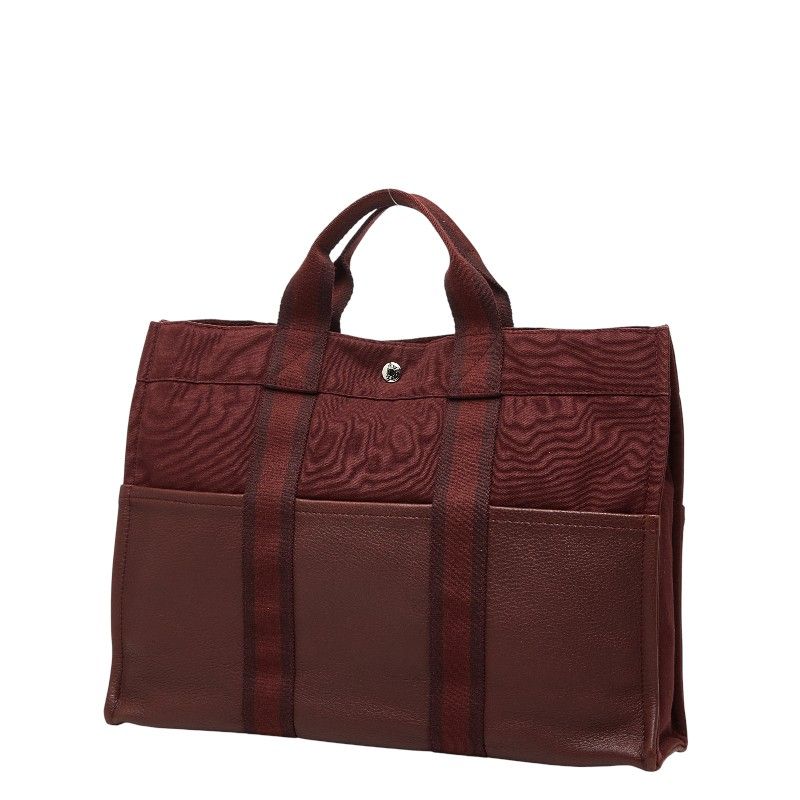 Hermes Fourre Tout MM Half Leather Tote Wine Red Gold Canvas