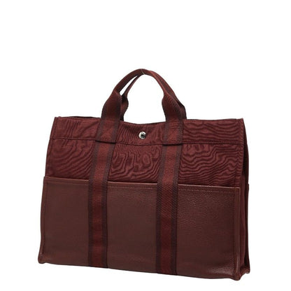 Hermes Fourre Tout MM Half Leather Tote Wine Red Gold Canvas