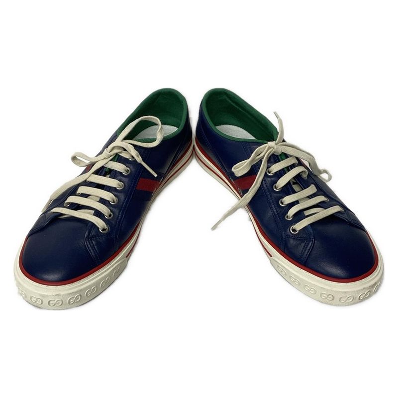 Gucci Sneakers 8 Dark Navy Gold Green Tennis Leather