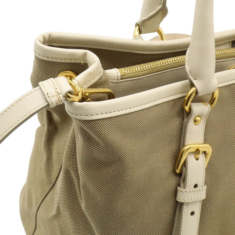 Prada Logo Jacquard Tote 2-Way Shoulder Bag Corda Beige Talco White Domestic