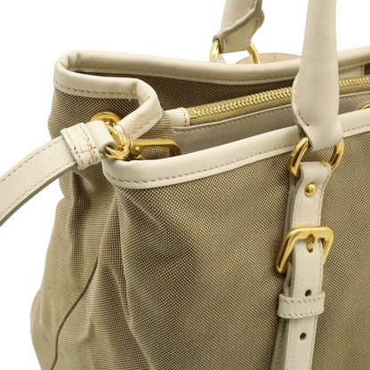 Prada Logo Jacquard Tote 2-Way Shoulder Bag Corda Beige Talco White Domestic