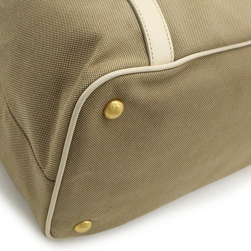 Prada Logo Jacquard Tote 2-Way Shoulder Bag Corda Beige Talco White Domestic