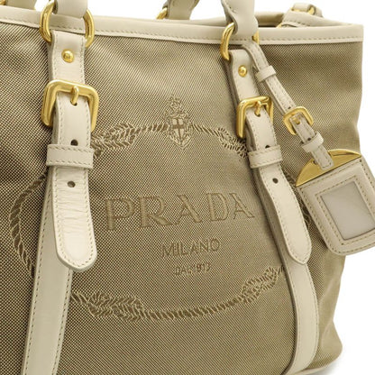 Prada Logo Jacquard Tote 2-Way Shoulder Bag Corda Beige Talco White Domestic