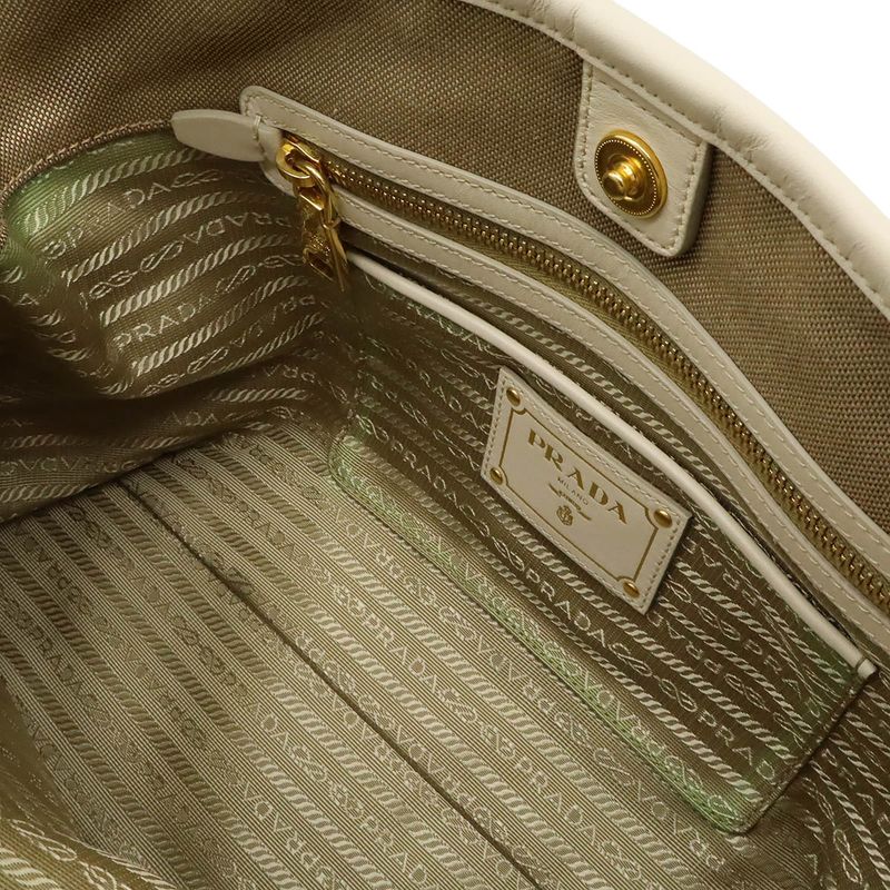 Prada Logo Jacquard Tote 2-Way Shoulder Bag Corda Beige Talco White Domestic