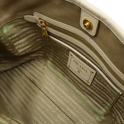Prada Logo Jacquard Tote 2-Way Shoulder Bag Corda Beige Talco White Domestic