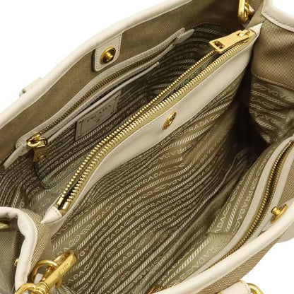 Prada Logo Jacquard Tote 2-Way Shoulder Bag Corda Beige Talco White Domestic