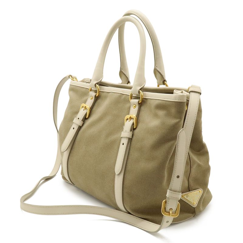 Prada Logo Jacquard Tote 2-Way Shoulder Bag Corda Beige Talco White Domestic