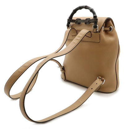 Gucci Bamboo Backpack Shoulder Bag Tassel Leather Beige Silver