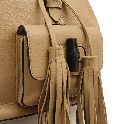 Gucci Bamboo Backpack Shoulder Bag Tassel Leather Beige Silver
