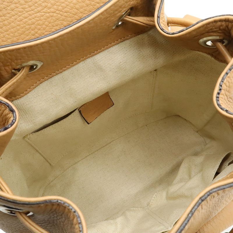 Gucci Bamboo Backpack Shoulder Bag Tassel Leather Beige Silver