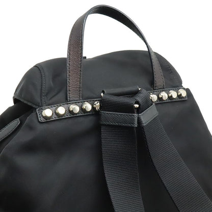 Prada Triangle Logo Backpack Studs Nylon Leather Nero Black