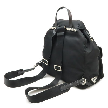 Prada Triangle Logo Backpack Studs Nylon Leather Nero Black