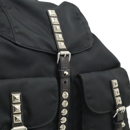 Prada Triangle Logo Backpack Studs Nylon Leather Nero Black