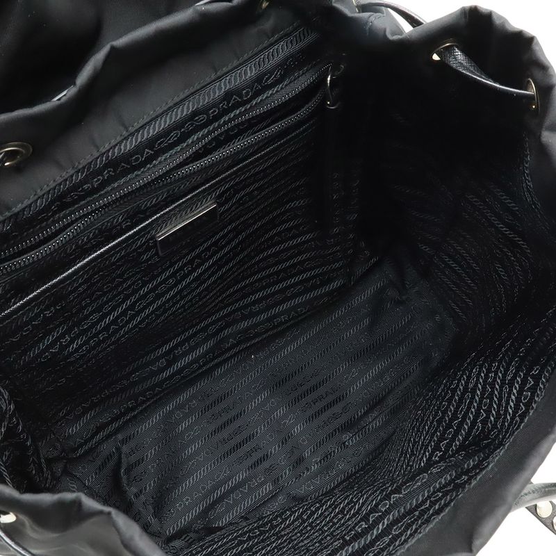 Prada Triangle Logo Backpack Studs Nylon Leather Nero Black