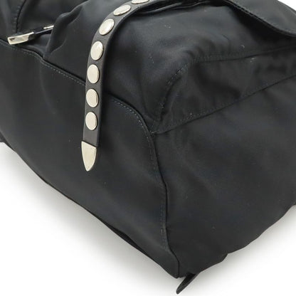 Prada Triangle Logo Backpack Studs Nylon Leather Nero Black